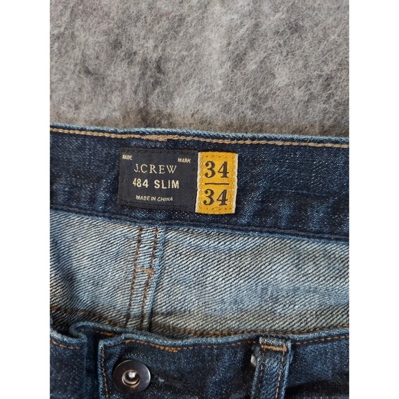J Crew Jeans Mens 34x32 Blue 484 Slim Dark Wash Straight Leg Denim Preppy - Picture 3 of 8
